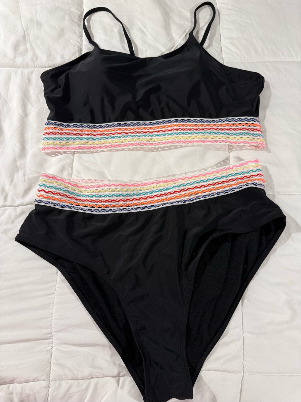SHEIN Black Bikini Bottoms with Multicolor Crochet Trim